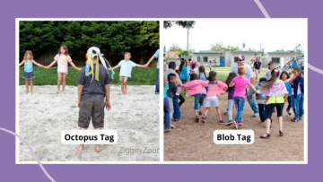 Examples of kids playing fun tag games, including octopus tag and blob tag.