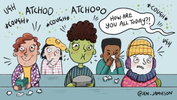 Illustration of when school lets sick kids attend class