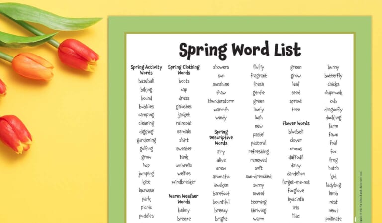 140+ Spring Words for Writing, Vocab, and More (Free Printable)
