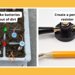Examples of electricity experiments including making batteries out of dirt and creating a pencil resister.